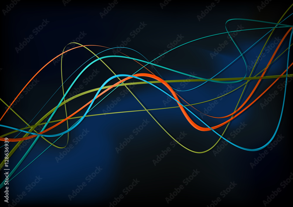 Poster thin color lines on dark blue background