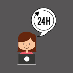 support assitance concept girl with 24 hours service vector illustration eps 10