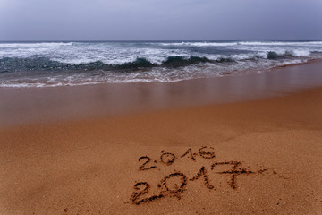 Happy New Year 2017, lettering on the beach