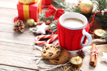 Cup of coffee on a wooden table