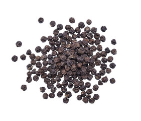 Peppercorns, Black peppercorn isolated on white background, Top