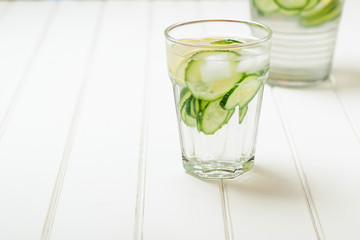 Water detox with cucumber and lemon.