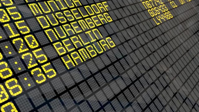 4K - Airport Departure Board with Germany cities destinations
