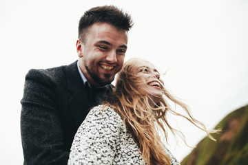 Beautiful laughing bride and groom