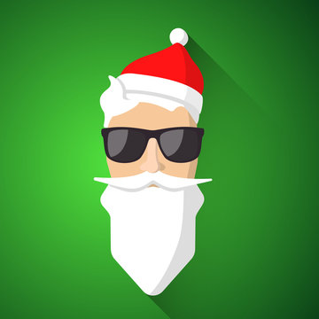 Hipster Santa Claus with cool beard and glasses. Merry Christmas card design. Vector EPS 10