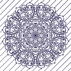 The motif of the mandala flower pattern drawn by the pen. blue and white. Mandala tribal pattern. Ethnic, fabric, motifs. Vector, abstract mandala flower. Decorative elements for design. EPS 10