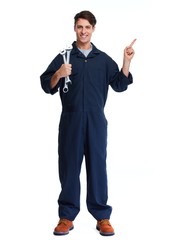 Car mechanic with wrench