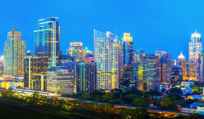 Bangkok city at twilight, business district, Bangkok Thailand.