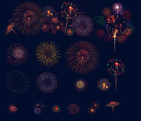 Collection of fireworks display celebration, Colorful fireworks.