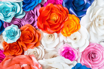 Fototapeta na wymiar Beautiful rose wall made of colorful paper. Valentines or weddin