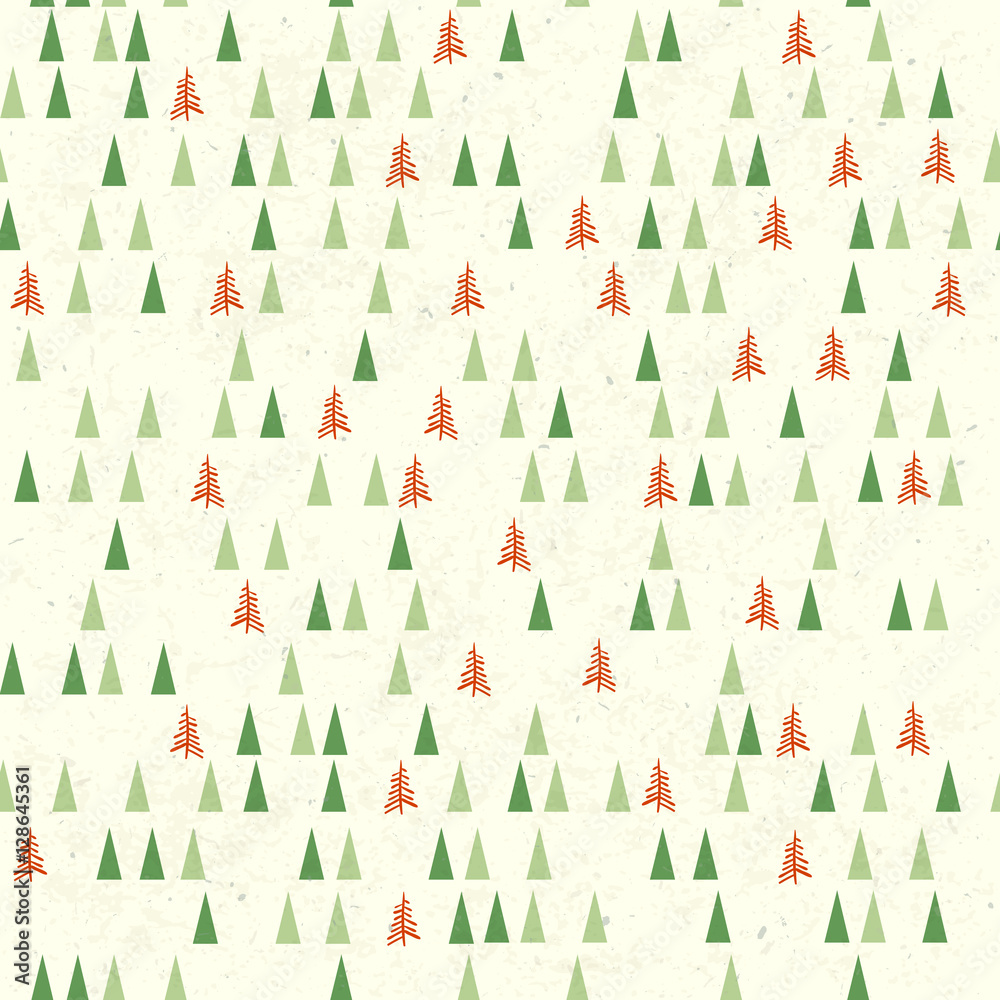 Wall mural christmas pattern with tree. seamless background. vector illustr