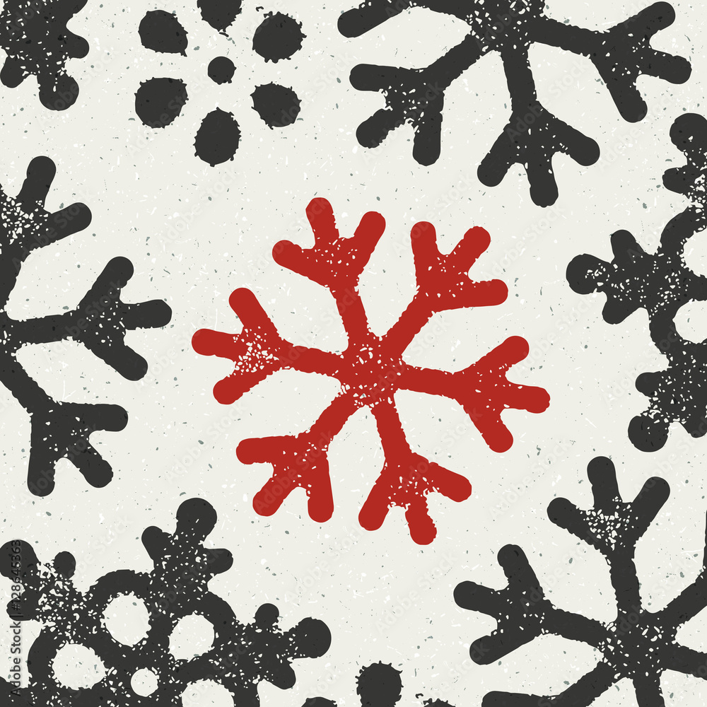 Poster christmas background with red grungy snowflake symbol. xmas grun