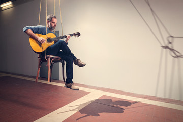 Interior, portrait of man grizzled