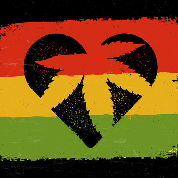 Fototapeta Marijuana silhouette in heart shape. Vector marijuana leaf and r