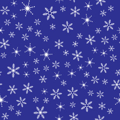 Snowflakes seamless pattern. Blue and white vector illustration.
