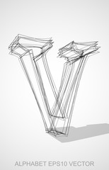 Vector illustration of a Ink sketched V. Hand drawn 3D V.