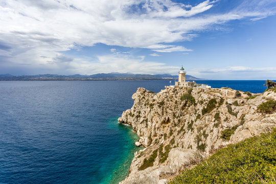 distant view on lighthouse in Melagavi