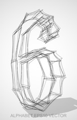 Vector illustration of a Ink sketched 6. Hand drawn 3D 6.