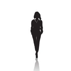 Business Woman Black Silhouette Full Length Over White Background Vector Illustration