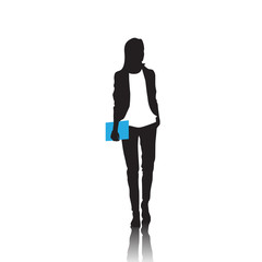 Business Woman Black Silhouette Full Length Over White Background Vector Illustration