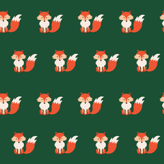 Vector seamless pattern with cute cartoon foxes.