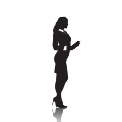 Fototapeta na wymiar Business Woman Black Silhouette Full Length Over