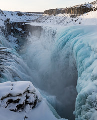 Amazing Gullfoss waterfall in winter
