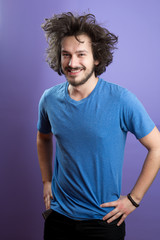 Beautiful afro man in front of a colored background