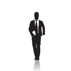 Business Man Black Silhouette Standing Full Length Over White Background Vector Illustration