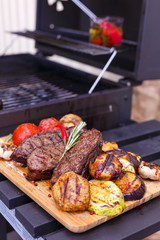 grill meat with grilled vegetables