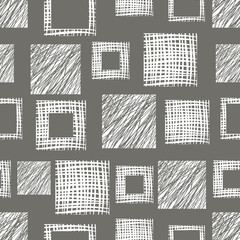 Fototapeta na wymiar Seamless vector geometrical pattern with squares. Grey endless background with hand drawn textured geometric figures. Graphic vector illustration
