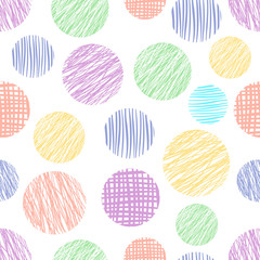 Seamless vector  geometrical pattern with circles. Pastel endless background with  hand drawn textured geometric colorful figures. Graphic vector illustration