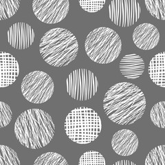 Seamless vector  geometrical pattern with circles. Gray pastel endless background with  hand drawn textured geometric figures. Graphic vector illustration