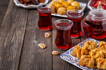 Oriental sweets with hibiscus tea.