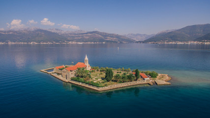 Aerial view of monastery on island