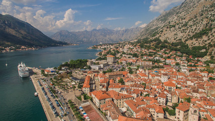 Naklejka na ściany i meble Flying above Kotor in Montenegro