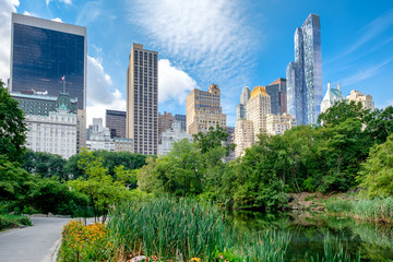 Central Park met uitzicht op de skyline van Manhattan in New York City