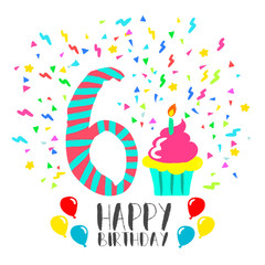 Happy Birthday card for 6 year kid fun party art