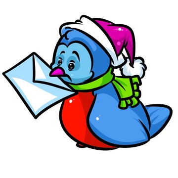 Birdie Christmas letter cartoon illustration isolated image character

