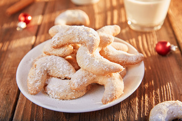 Vanillekipferl in golden sunlight on table