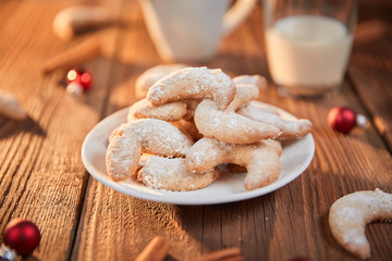 Vanilla horse shoe cookies in golden light