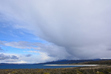 Naklejka na ściany i meble Landscape of lakes and mountain in Patagonia Chile