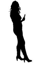 Young woman with phone on a white background