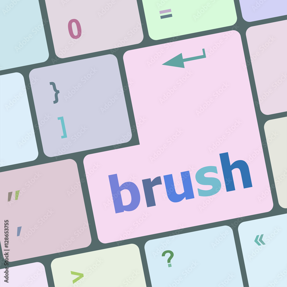 Poster button with brush word on computer keyboard keys