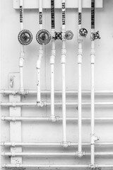 Antique Gas Pipes and Valves Pattern - in vintage laboratory - oxygen, nitrogen, hydrogen, vacuum, air