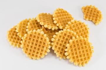 Bunch of golden baked waffle cookies