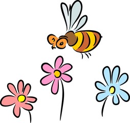 Sketch of bee and flowers
