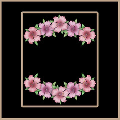 Flower frame. Floral border or card. Bouquet of pink azalea back
