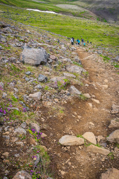 Hiking at Esja mountain during summer in Iceland