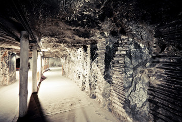 Interior of the underground corridor in Wieliczka salt mine